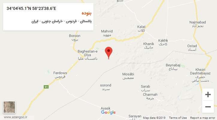 روستای بنوده بر روی نقشه