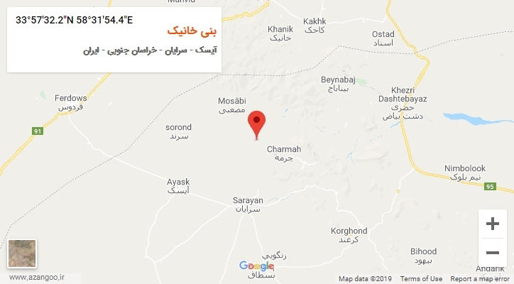 روستای بنی خانیک بر روی نقشه