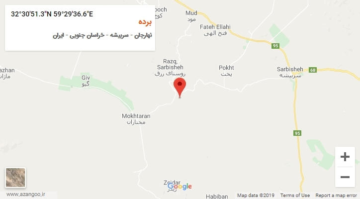 روستای برده بر روی نقشه