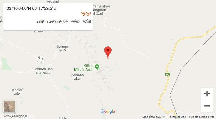 روستای بردود بر روی نقشه