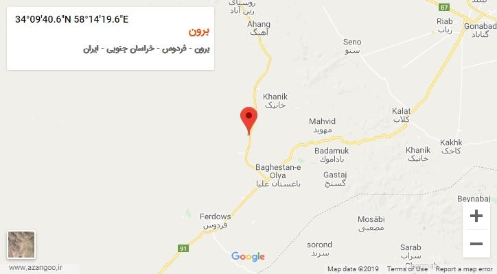 روستای برون بر روی نقشه
