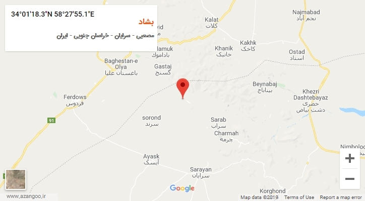 روستای بشاد بر روی نقشه