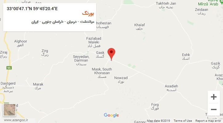 روستای بورنگ بر روی نقشه
