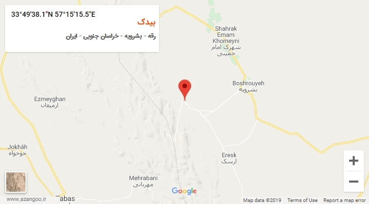 روستای بیدک بر روی نقشه