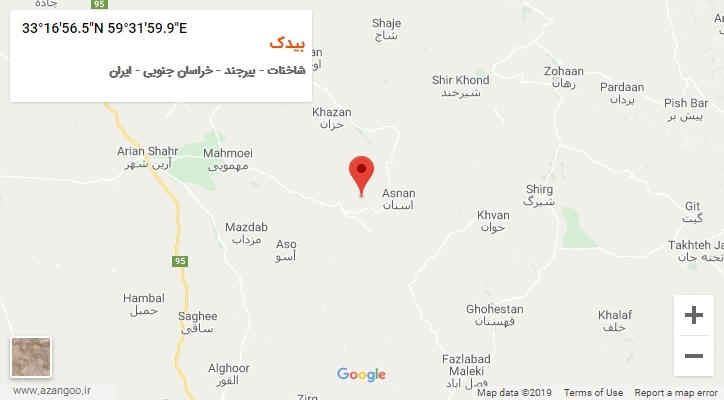 روستای بیدک بر روی نقشه