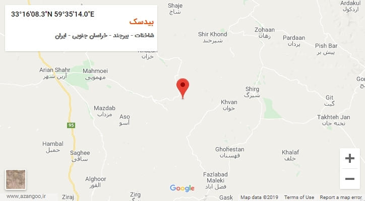 روستای بیدسک بر روی نقشه