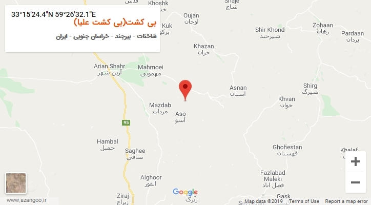 روستای بی کشت(بی کشت علیا) بر روی نقشه