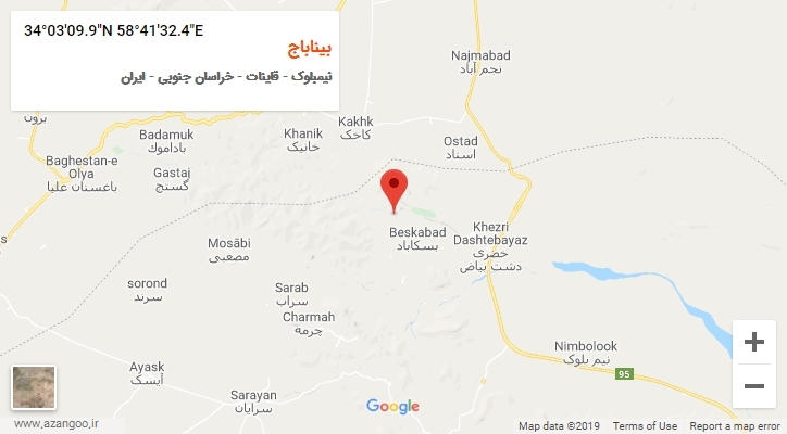 روستای بیناباج بر روی نقشه