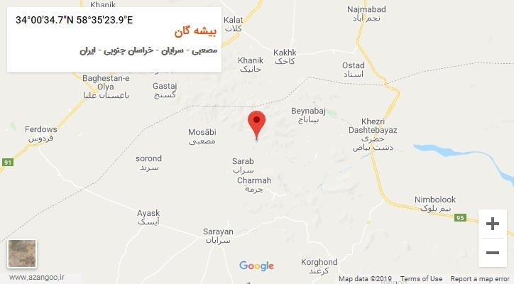 روستای بیشه گان بر روی نقشه