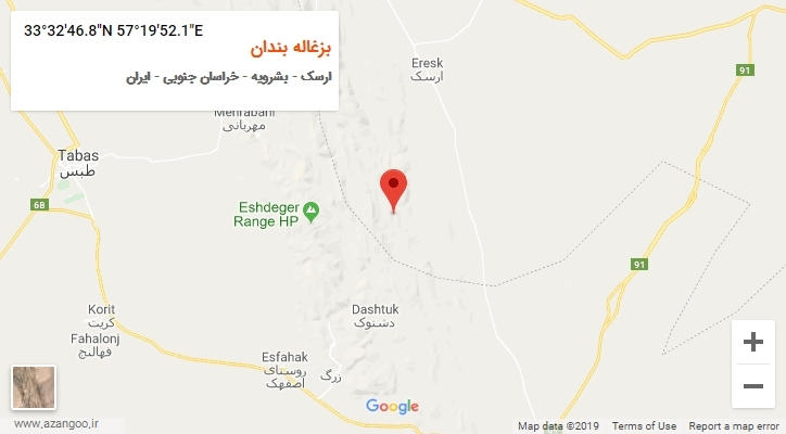 روستای بزغاله بندان بر روی نقشه