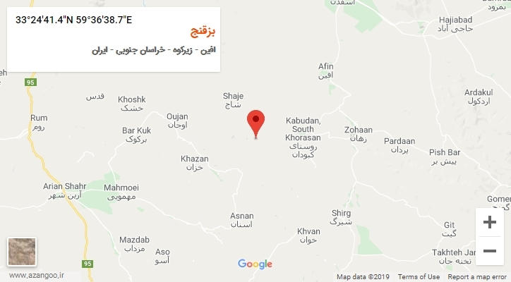 روستای بزقنج بر روی نقشه