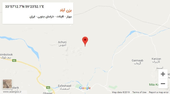 روستای بزن آباد بر روی نقشه