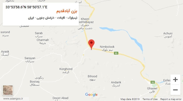 روستای بزن آبادقدیم بر روی نقشه