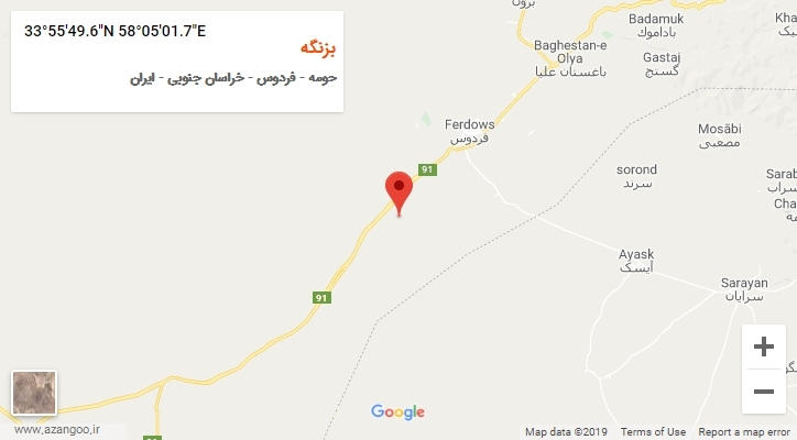 روستای بزنگه بر روی نقشه