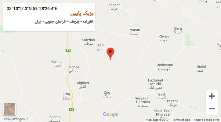 روستای بزیک پایین بر روی نقشه