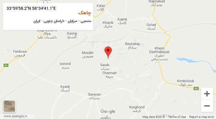روستای چاهک بر روی نقشه