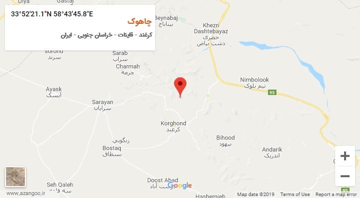 روستای چاهوک بر روی نقشه