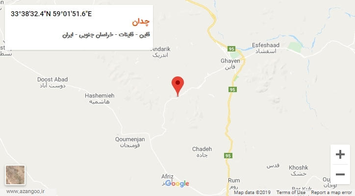 روستای چدان بر روی نقشه