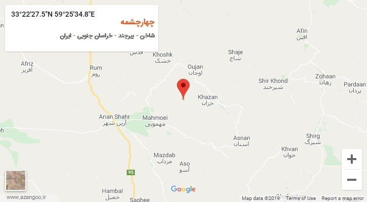 روستای چهارچشمه بر روی نقشه