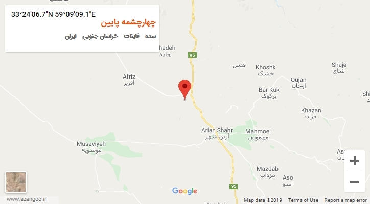 روستای چهارچشمه پایین بر روی نقشه