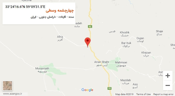 روستای چهارچشمه وسطی بر روی نقشه