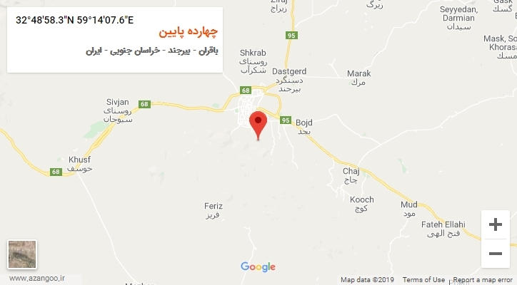 روستای چهارده پایین بر روی نقشه