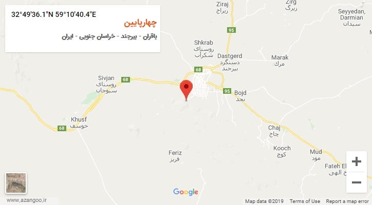روستای چهارپایین بر روی نقشه