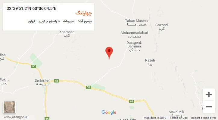 روستای چهارتنگ بر روی نقشه