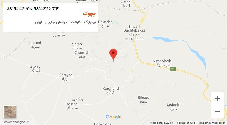 روستای چهوک بر روی نقشه