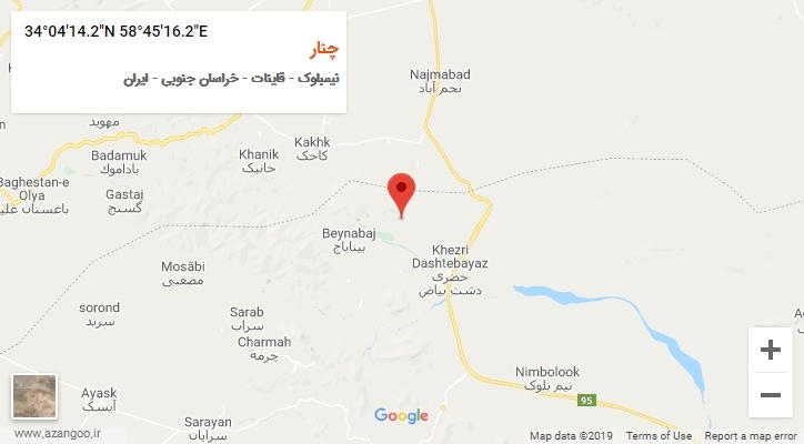 روستای چنار بر روی نقشه