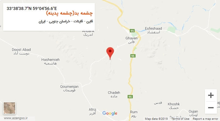 روستای چشمه بد(چشمه پدینه) بر روی نقشه