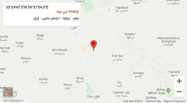 روستای چشمه بن بید بر روی نقشه