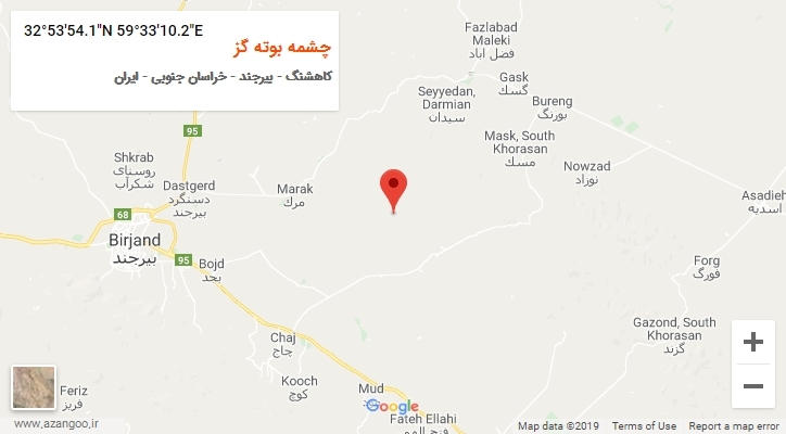 روستای چشمه بوته گز بر روی نقشه