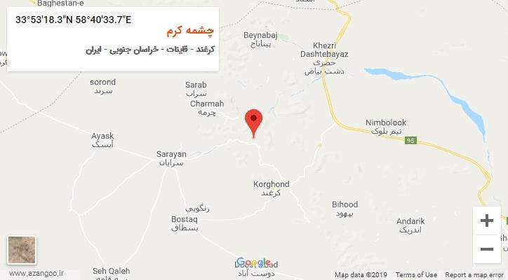 روستای چشمه کرم بر روی نقشه