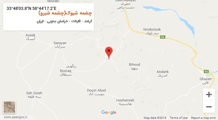 روستای چشمه شیوک(چشمه شیرو) بر روی نقشه