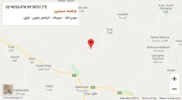 روستای چشمه سیمین بر روی نقشه