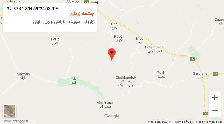 روستای چشمه زردان بر روی نقشه