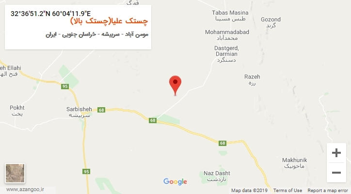 روستای چستک علیا(چستک بالا) بر روی نقشه
