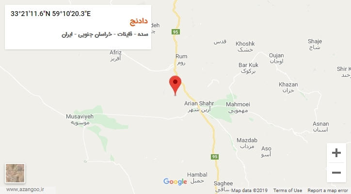 روستای دادنج بر روی نقشه