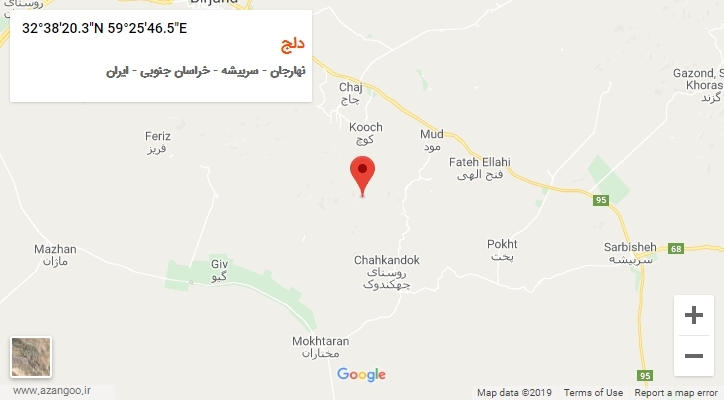 روستای دلج بر روی نقشه