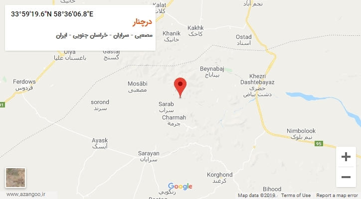 روستای درچنار بر روی نقشه