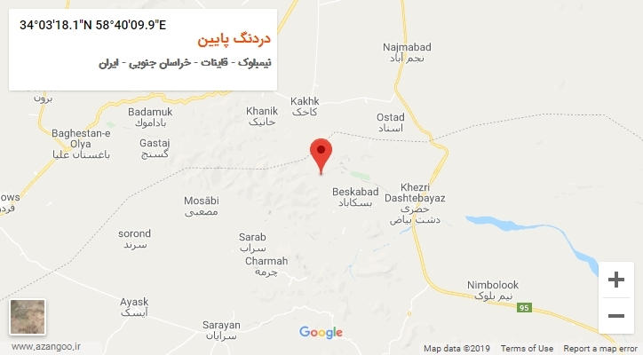 روستای دردنگ پایین بر روی نقشه