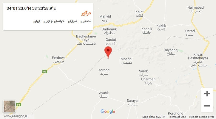 روستای درگور بر روی نقشه