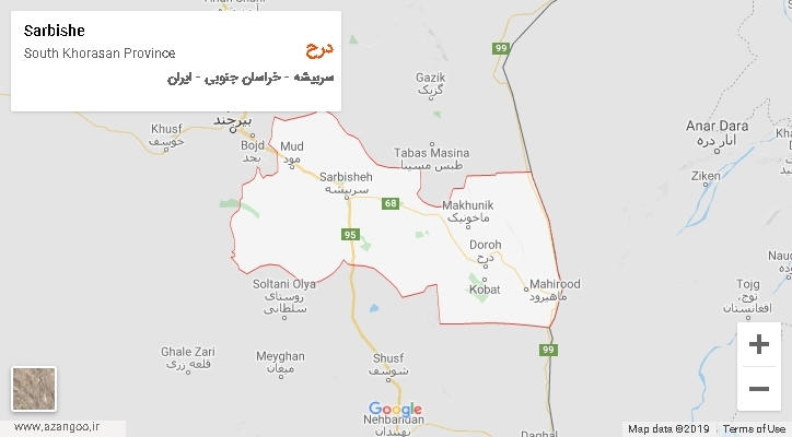 دهستان درح بر روی نقشه