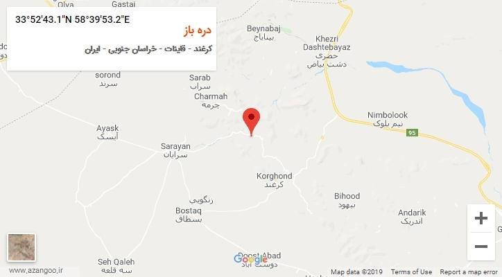 روستای دره باز بر روی نقشه