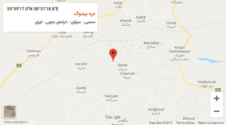 روستای دره بیدوک بر روی نقشه
