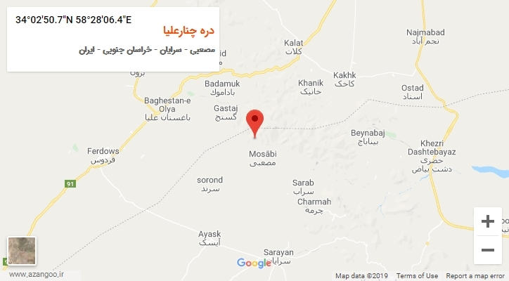 روستای دره چنارعلیا بر روی نقشه