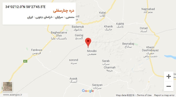 روستای دره چنارسفلی بر روی نقشه