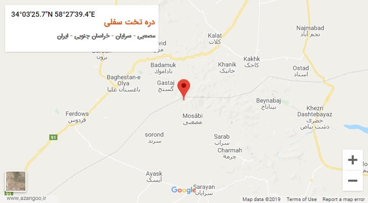 روستای دره تخت سفلی بر روی نقشه