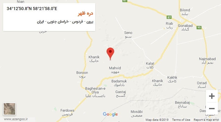 روستای دره ظهر بر روی نقشه